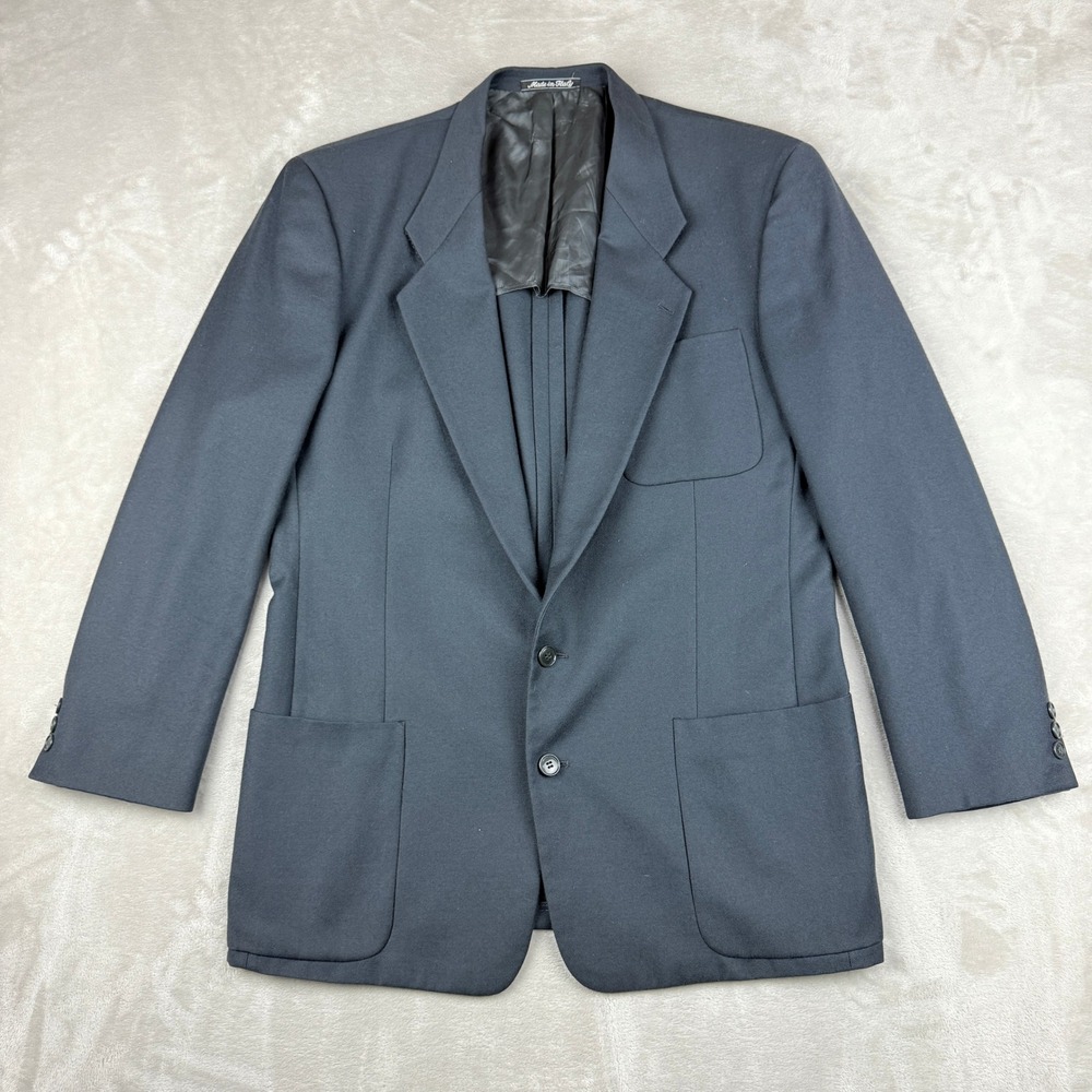 Vintage MANI Blazer Men 43L Stone Blue Virgin Wool Italy Made Preppy Sport Coat